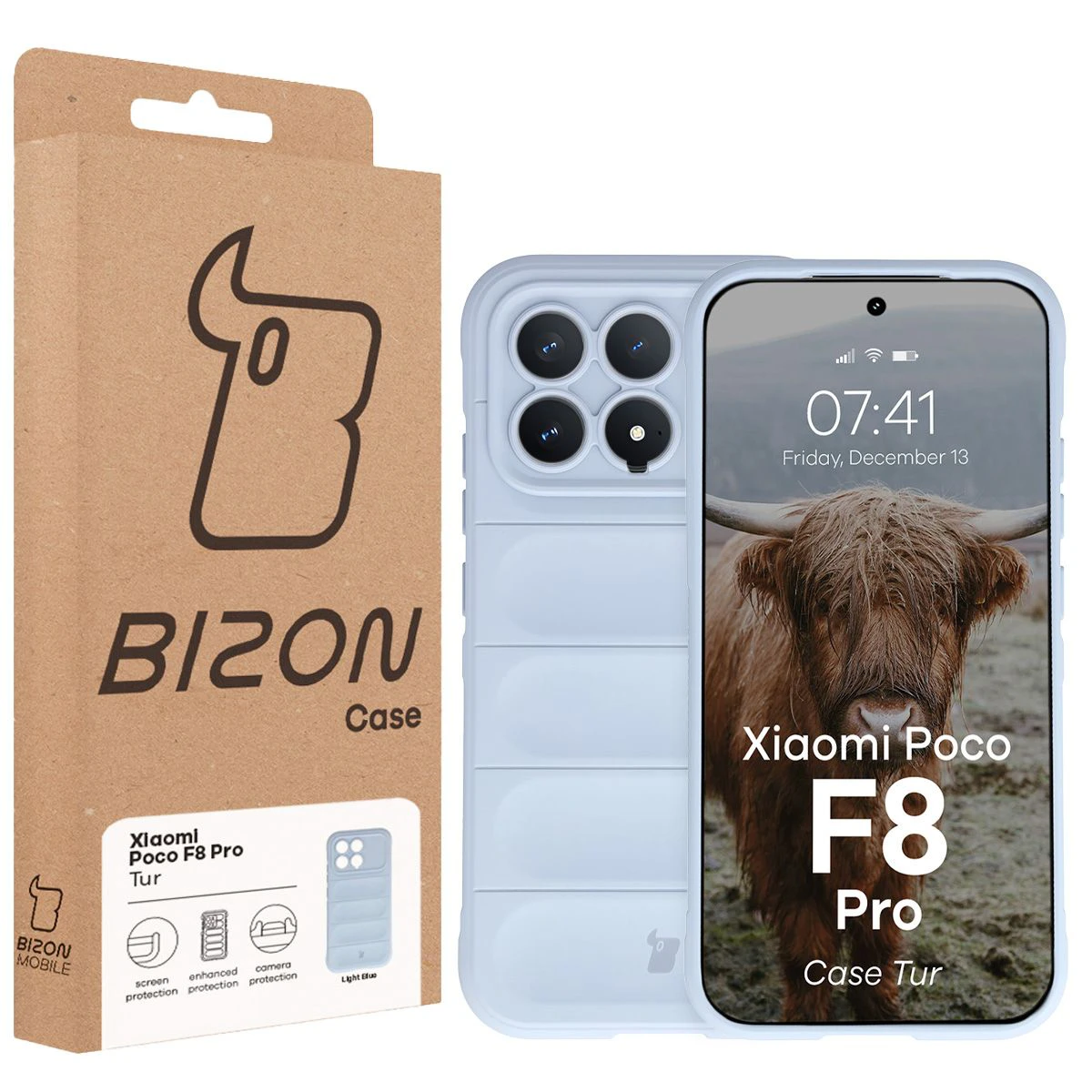 Vorderseite der Bizon Case Verpackung mit dediziertem Etikett für Xiaomi POCO F8 Pro