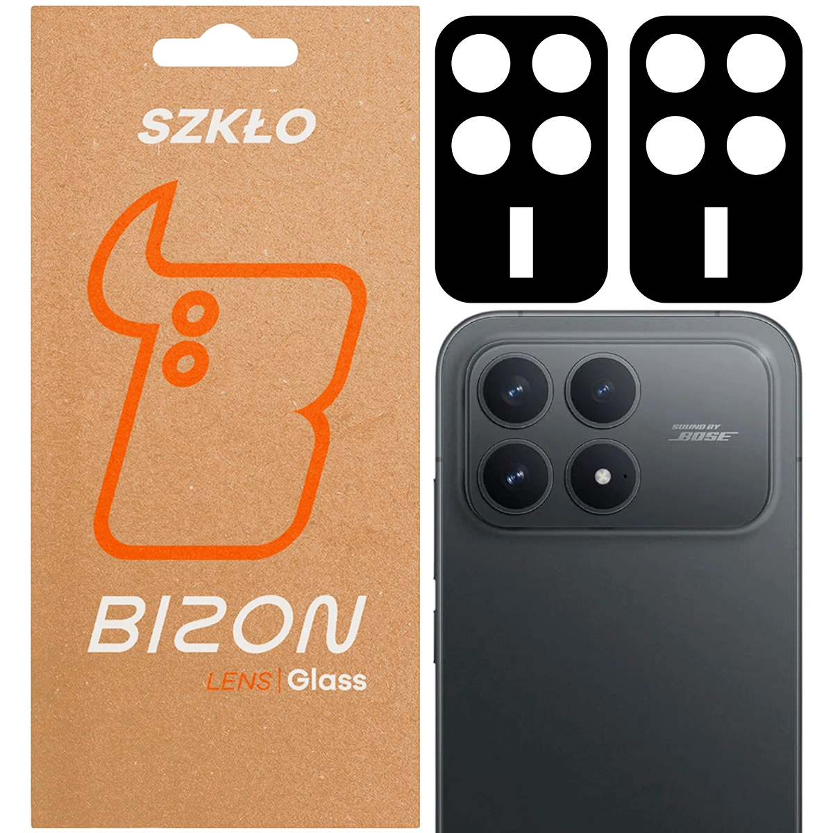 Box and 2 pieces of Bizon Glass Lens for Xiaomi POCO F8 Pro