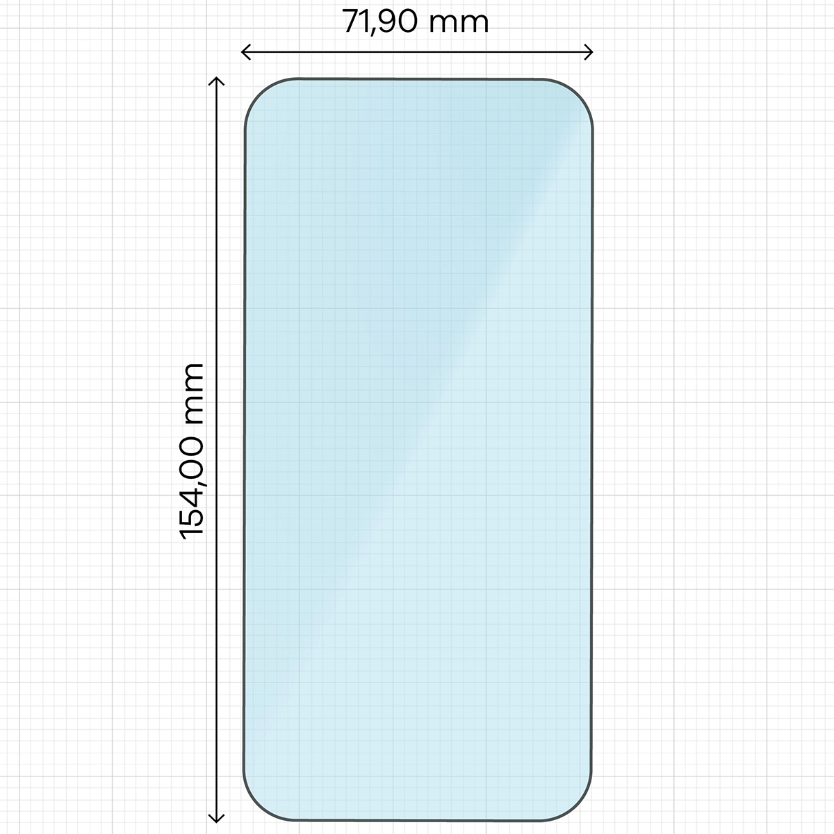Measuring tape with dimensions of the Bizon Smart Glass tempered glass for Xiaomi POCO F8 Pro