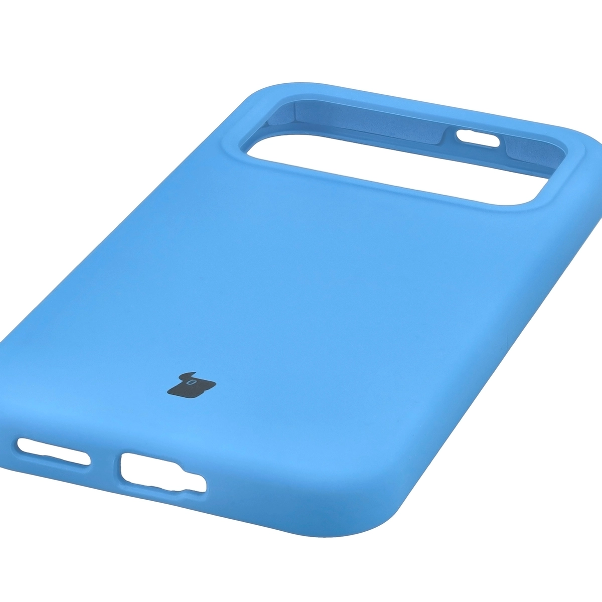 Close-up of precise cutouts and wireless charging capability in the Bison Soft Case for Xiaomi POCO F8 Pro