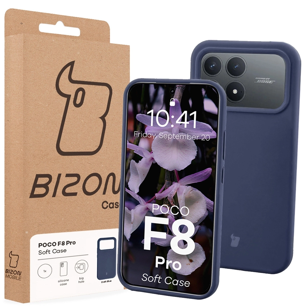 Vorderseite der Bizon Case Verpackung mit dediziertem Etikett für Xiaomi POCO F8 Pro
