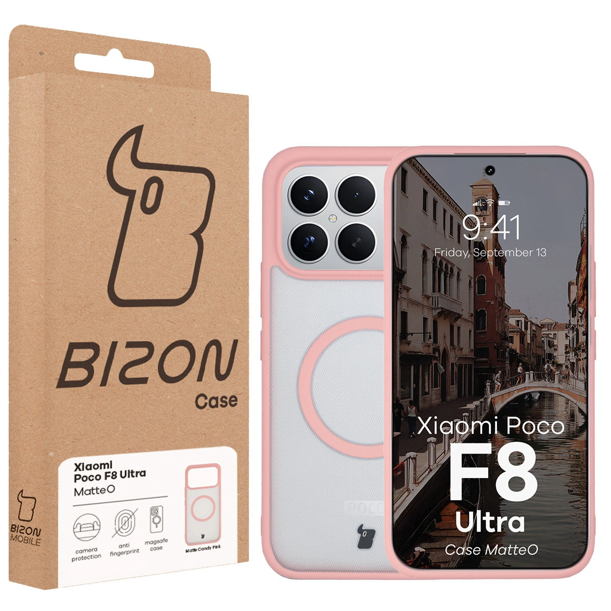 Przód pudełka Bizon Case z dedykowaną etykietą do Xiaomi POCO F8 Ultra