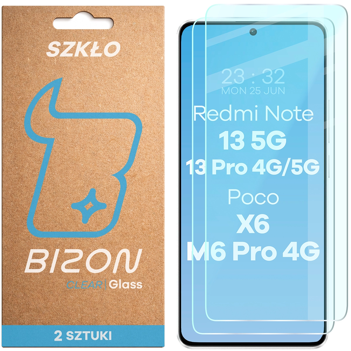 Szkło hartowane Bizon Glass Clear Duo do Xiaomi POCO X6 / Xiaomi Redmi Note 13 5G / Xiaomi Redmi Note 13 Pro 4G/5G / Xiaomi POCO M6 Pro 4G
