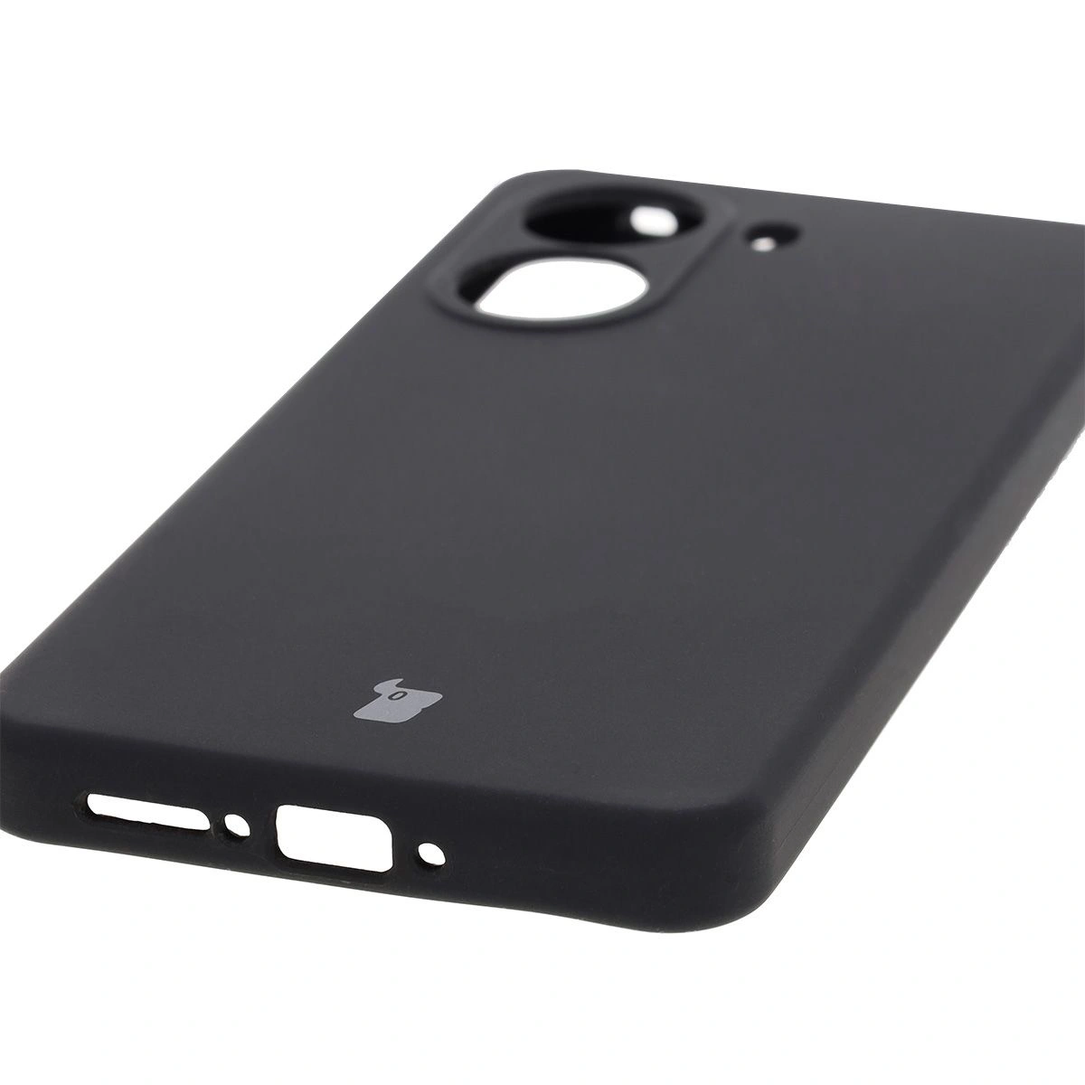 Zbliżenie na precyzyjne wycięcia i możliwość ładowania indukcyjnego w etui Bizon Soft Case do Xiaomi Poco X7 Pro