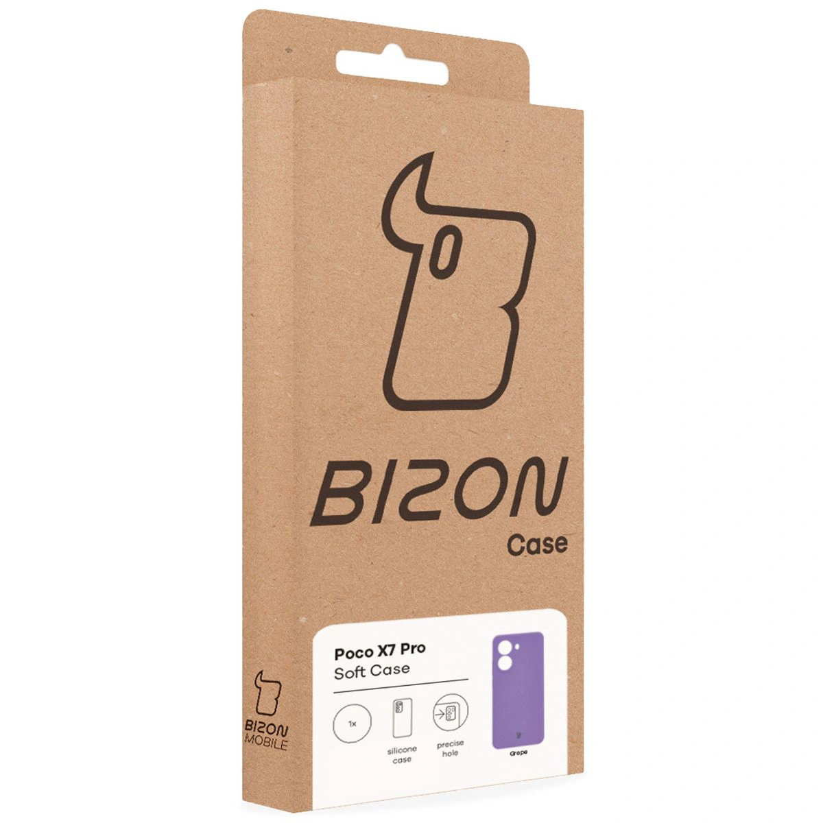 Fața cutiei Bizon Case cu etichetă dedicată pentru Xiaomi Poco X7 Pro