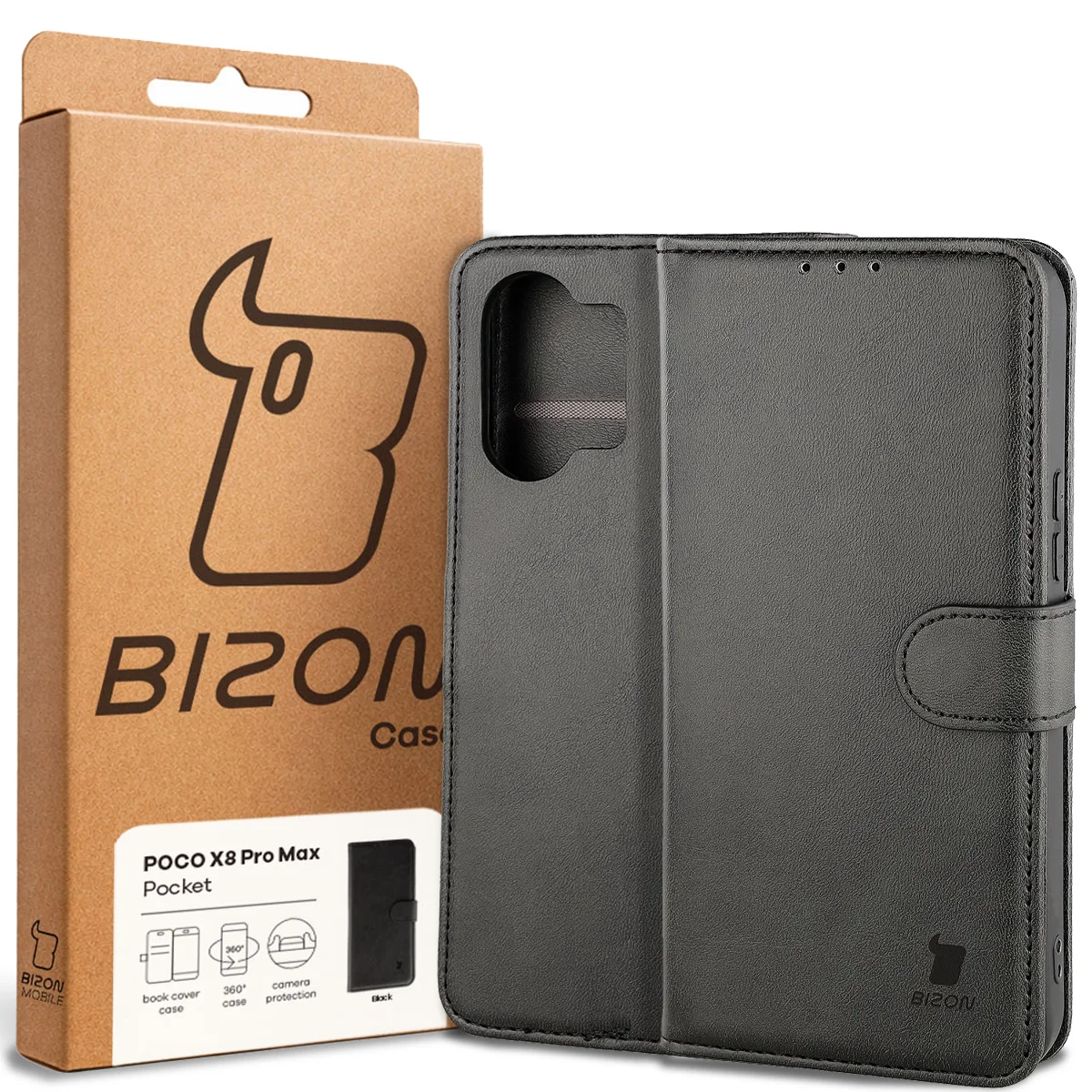 Front of the Bizon Case box with a dedicated label for Xiaomi POCO X8 Pro Max