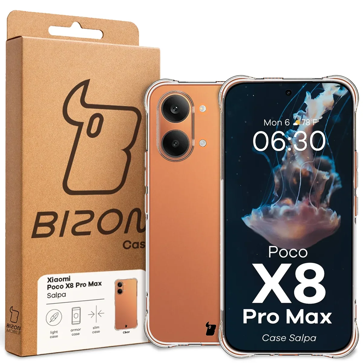 Front of the Bizon Case box with a dedicated label for Xiaomi POCO X8 Pro Max