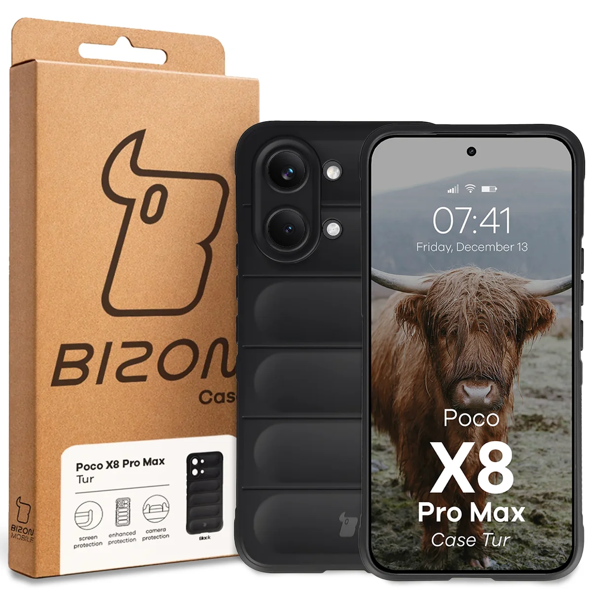 Front of the Bison Case box with a dedicated label for Xiaomi POCO X8 Pro Max