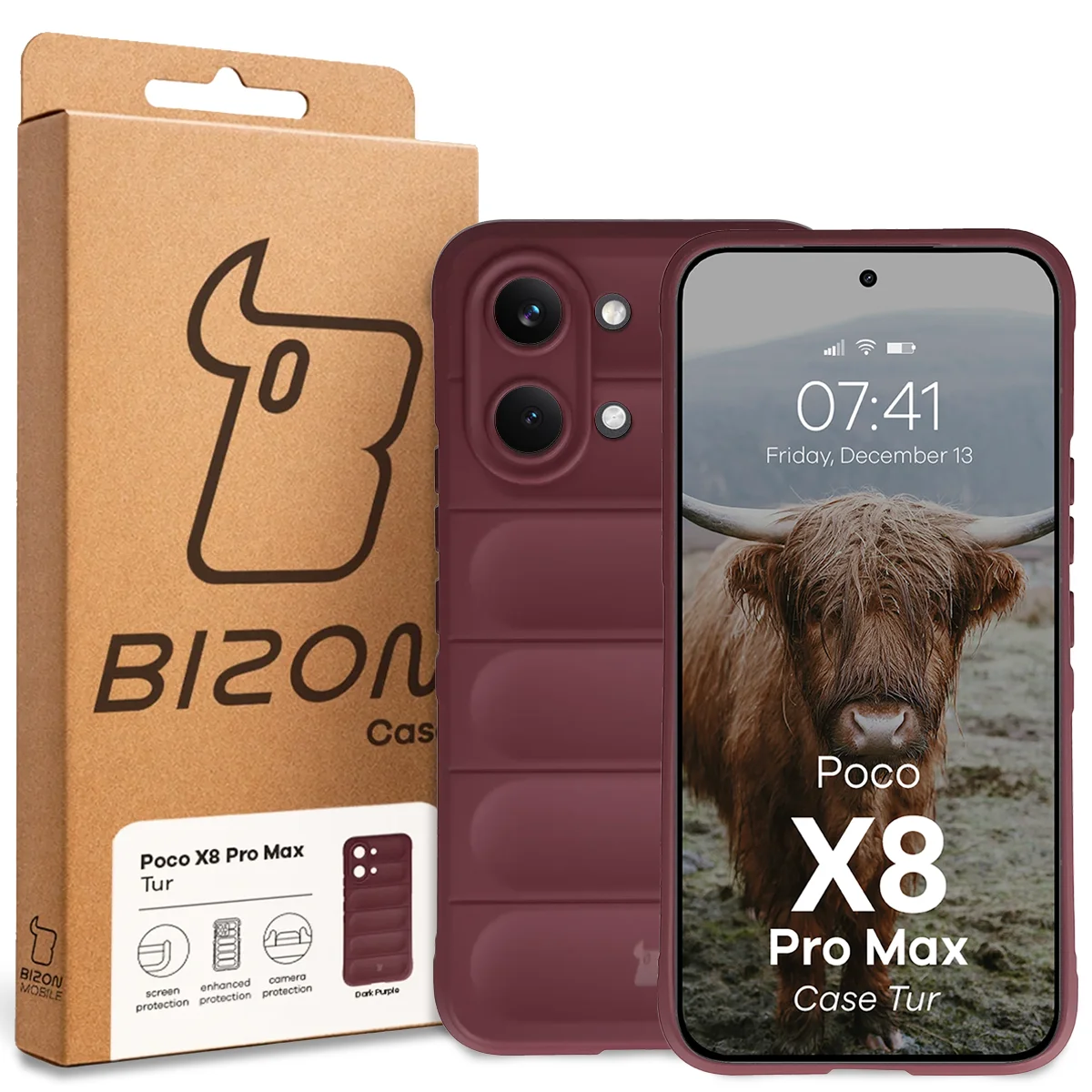 Front of the Bizon Case box with a dedicated label for Xiaomi POCO X8 Pro Max
