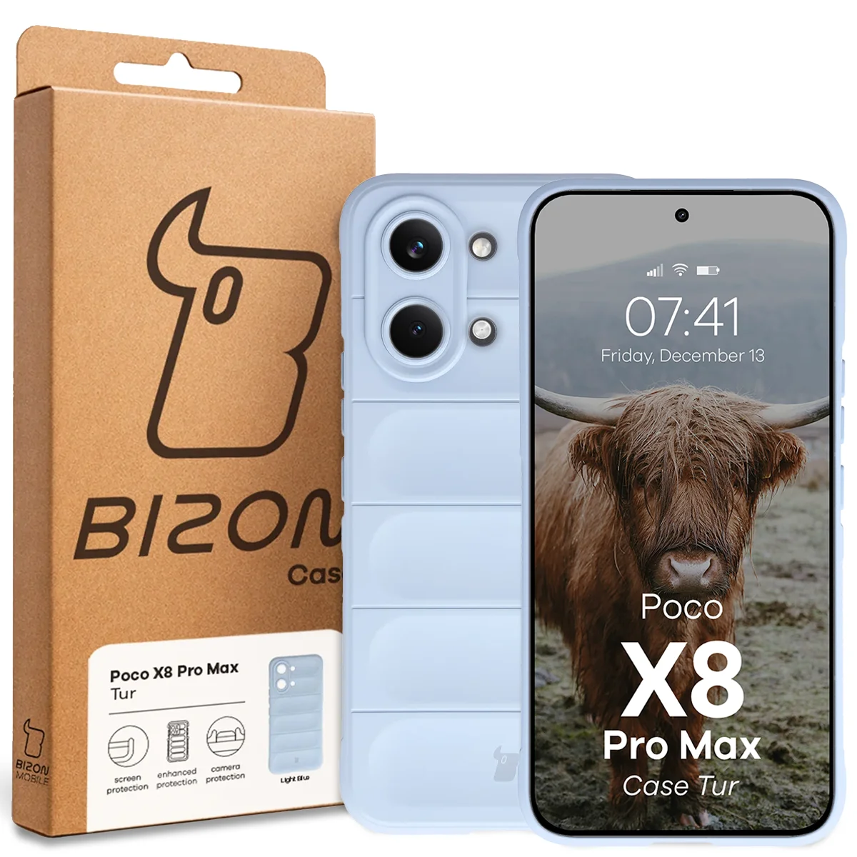Front of the Bison Case box with a dedicated label for Xiaomi POCO X8 Pro Max