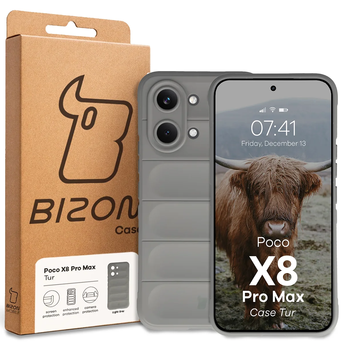Front of the Bison Case box with a dedicated label for Xiaomi POCO X8 Pro Max