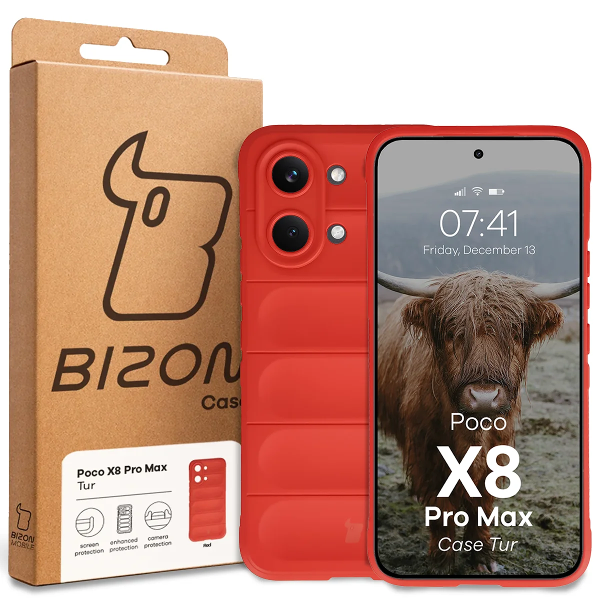 Front of the Bison Case box with a dedicated label for Xiaomi POCO X8 Pro Max