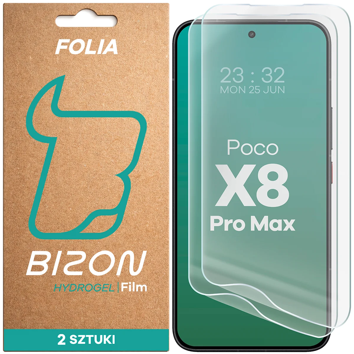 Pudełko i folia hydrożelowa na ekran Bizon Film Hydrogel Front Duo do Xiaomi POCO X8 Pro Max