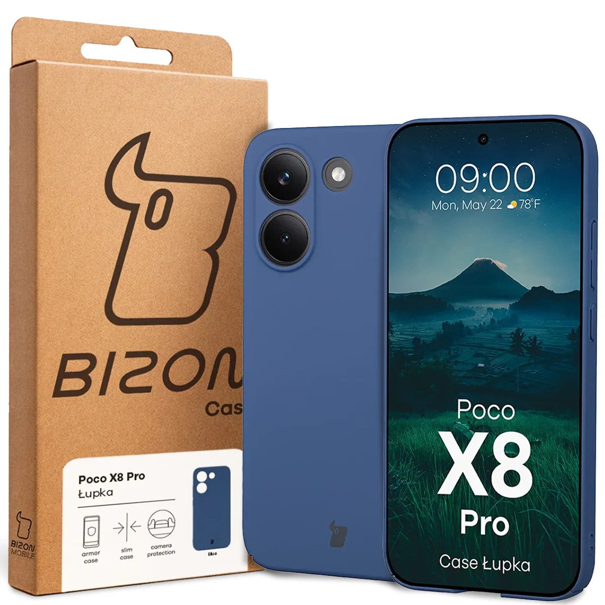Przód pudełka Bizon Case z dedykowaną etykietą do Xiaomi POCO X8 Pro