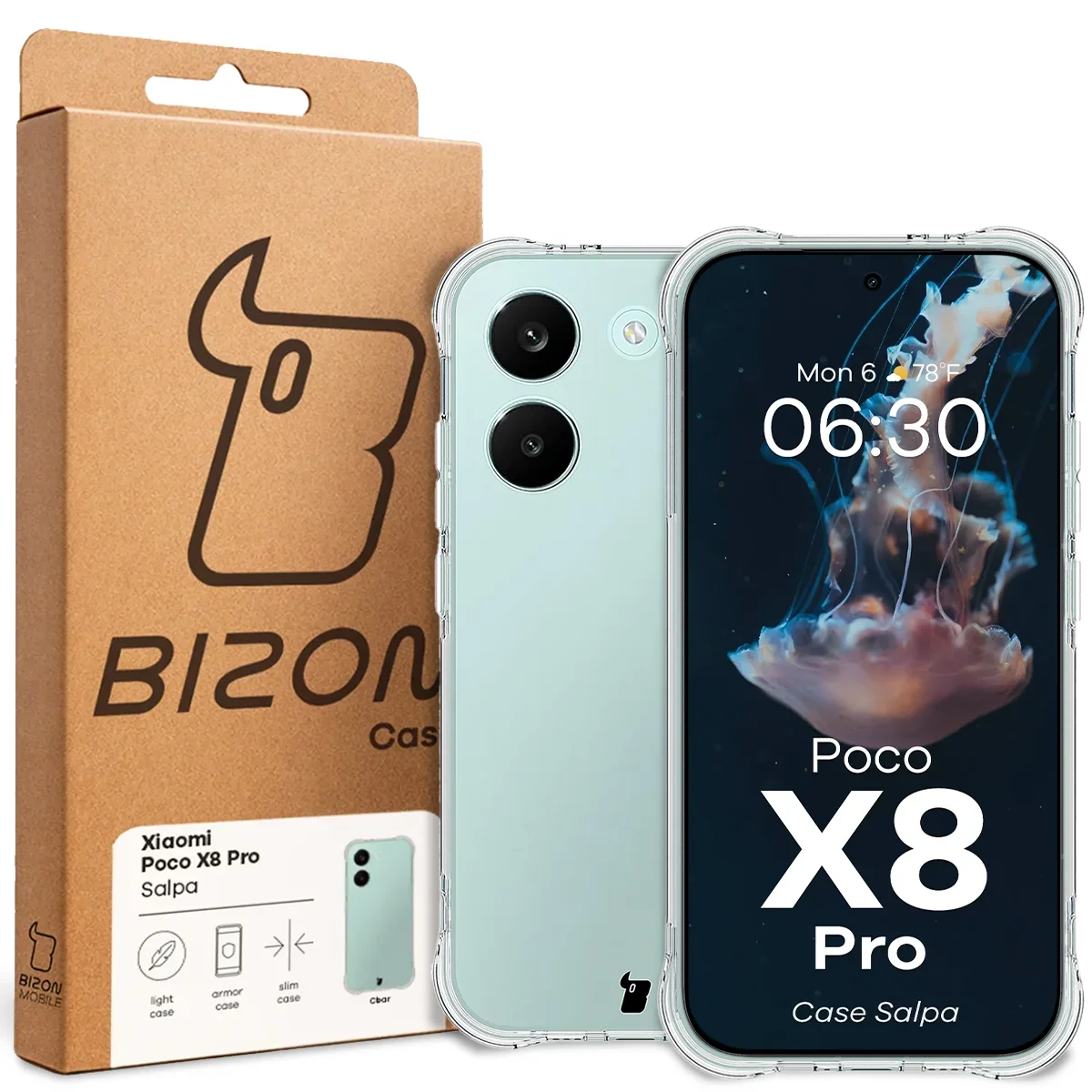 Front of the Bizon Case box with a dedicated label for Xiaomi POCO X8 Pro