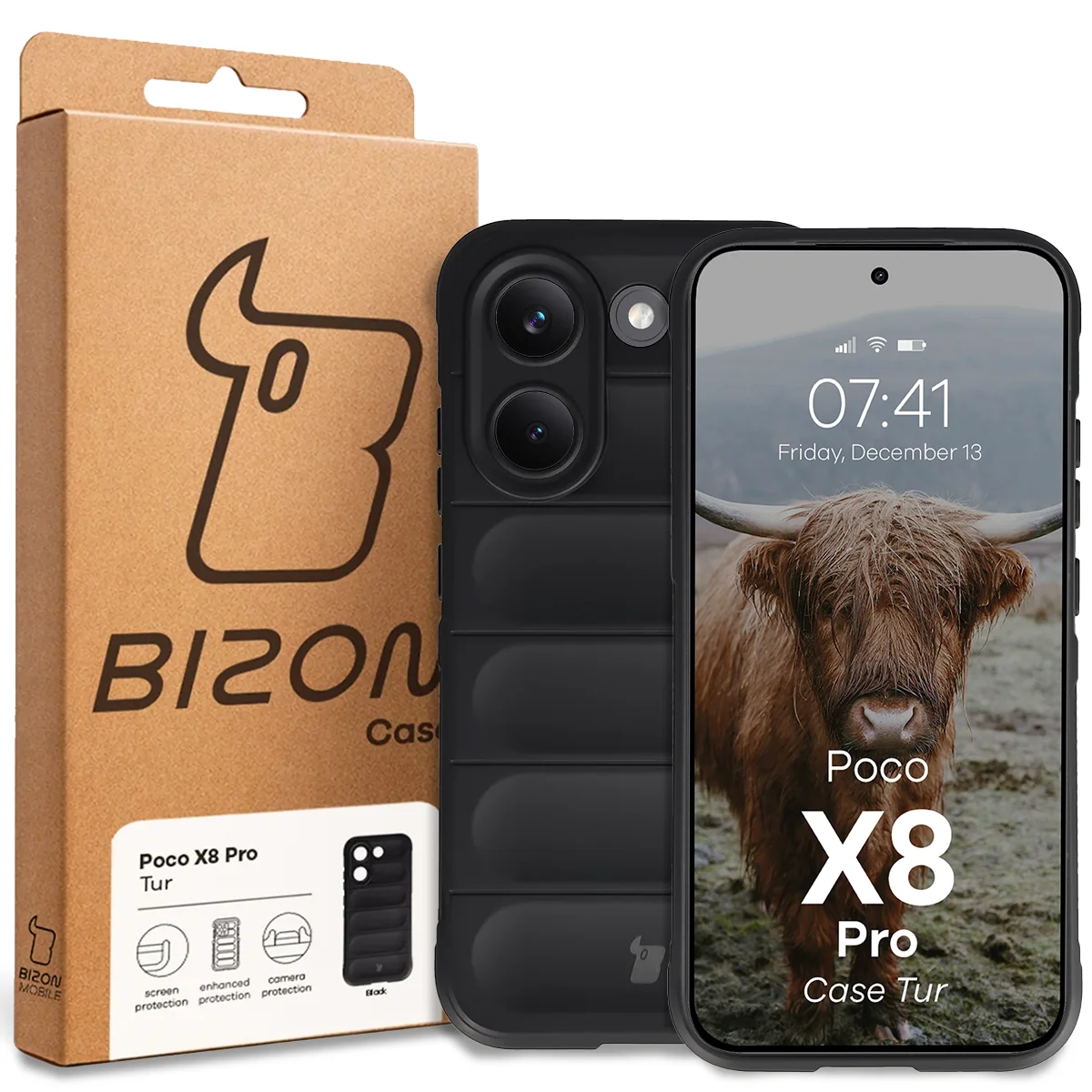 Front of the Bison Case box with a dedicated label for Xiaomi POCO X8 Pro