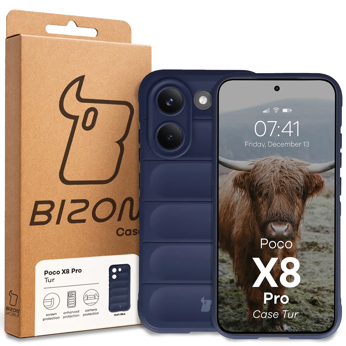 Front of the Bison Case box with a dedicated label for Xiaomi POCO X8 Pro