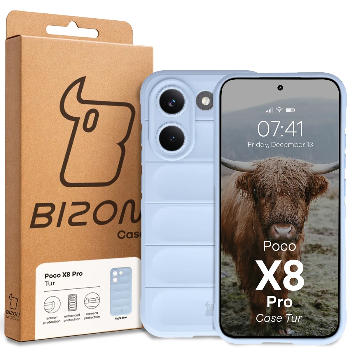 Front of the Bison Case box with a dedicated label for Xiaomi POCO X8 Pro