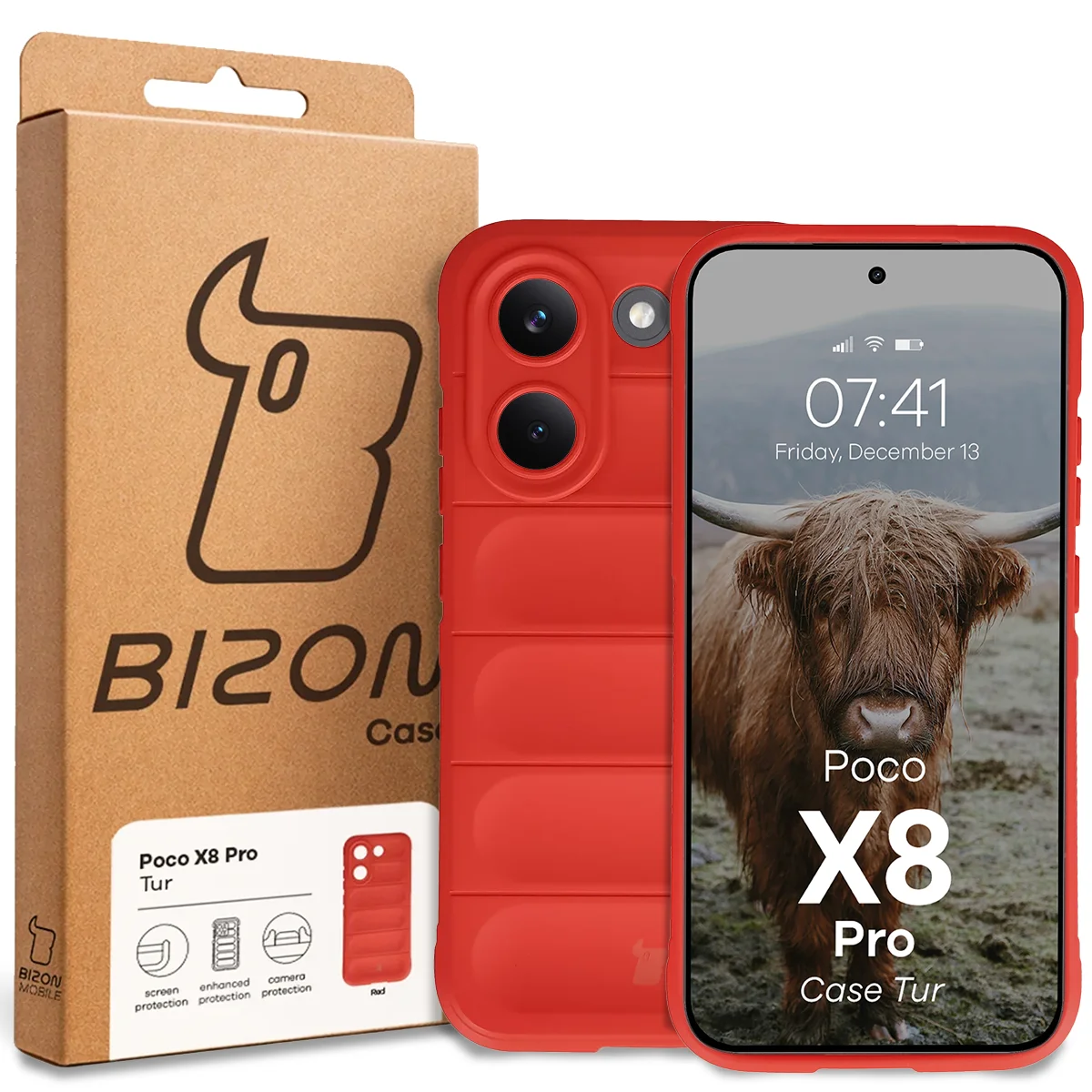 Front of the Bison Case box with a dedicated label for Xiaomi POCO X8 Pro