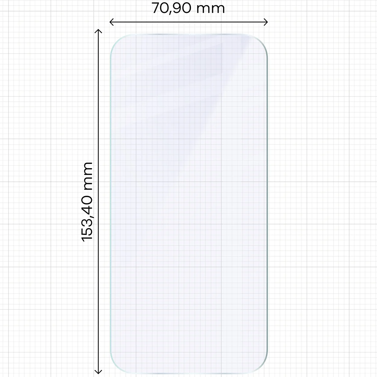 Measuring tape with dimensions of Bizon Hybrid Mule Duo glass for Xiaomi POCO X8 Pro