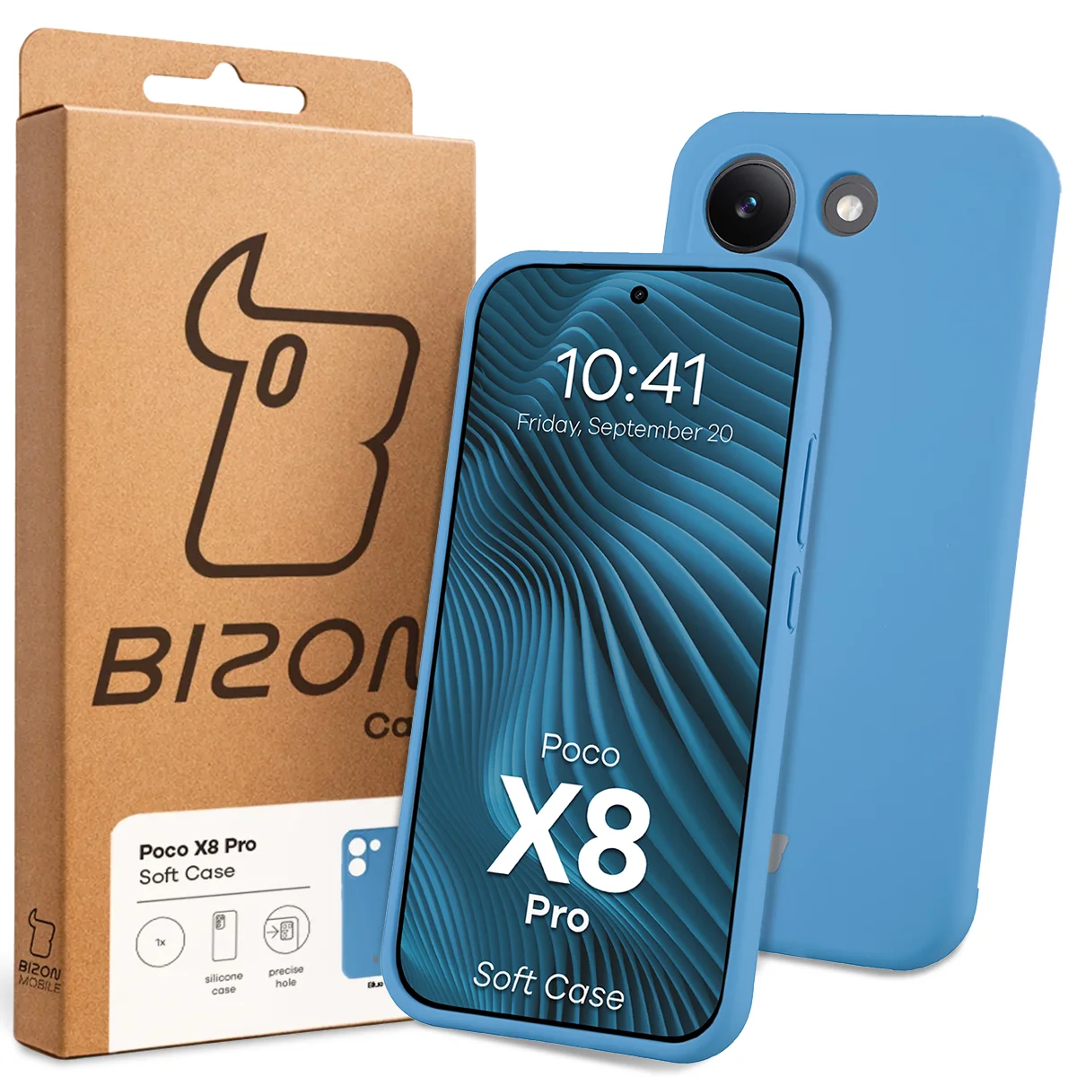 Przód pudełka Bizon Case z dedykowaną etykietą do Xiaomi POCO X8 Pro