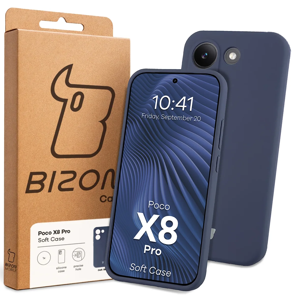 Przód pudełka Bizon Case z dedykowaną etykietą do Xiaomi POCO X8 Pro