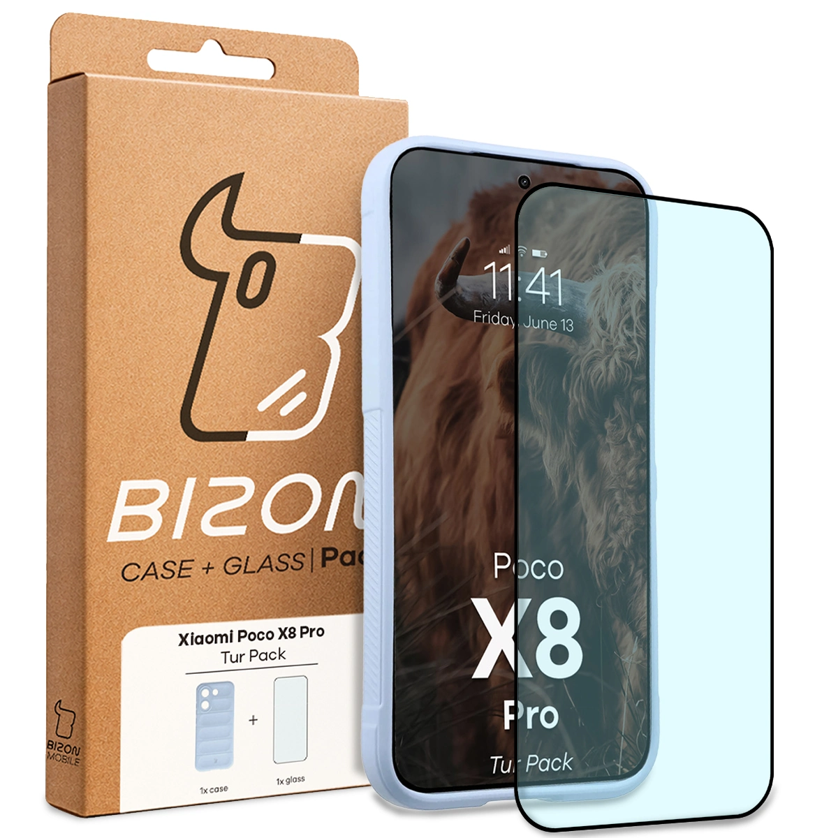 Přední strana balení Bizon Tur Pack s dedikovanou etiketou pro Xiaomi POCO X8 Pro