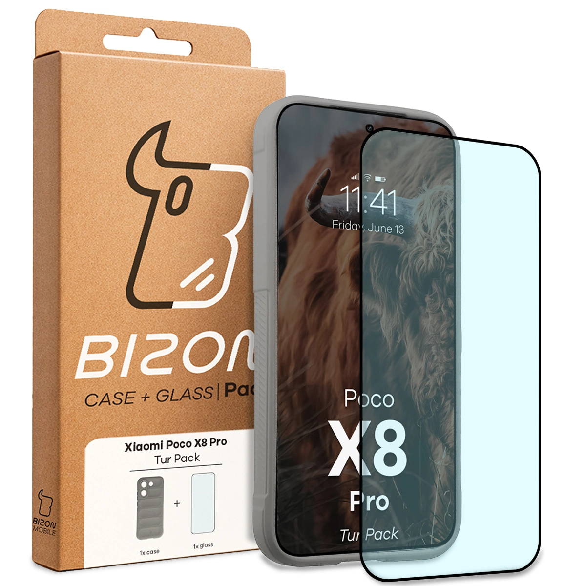 Přední strana balení Bizon Tur Pack s dedikovanou etiketou pro Xiaomi POCO X8 Pro