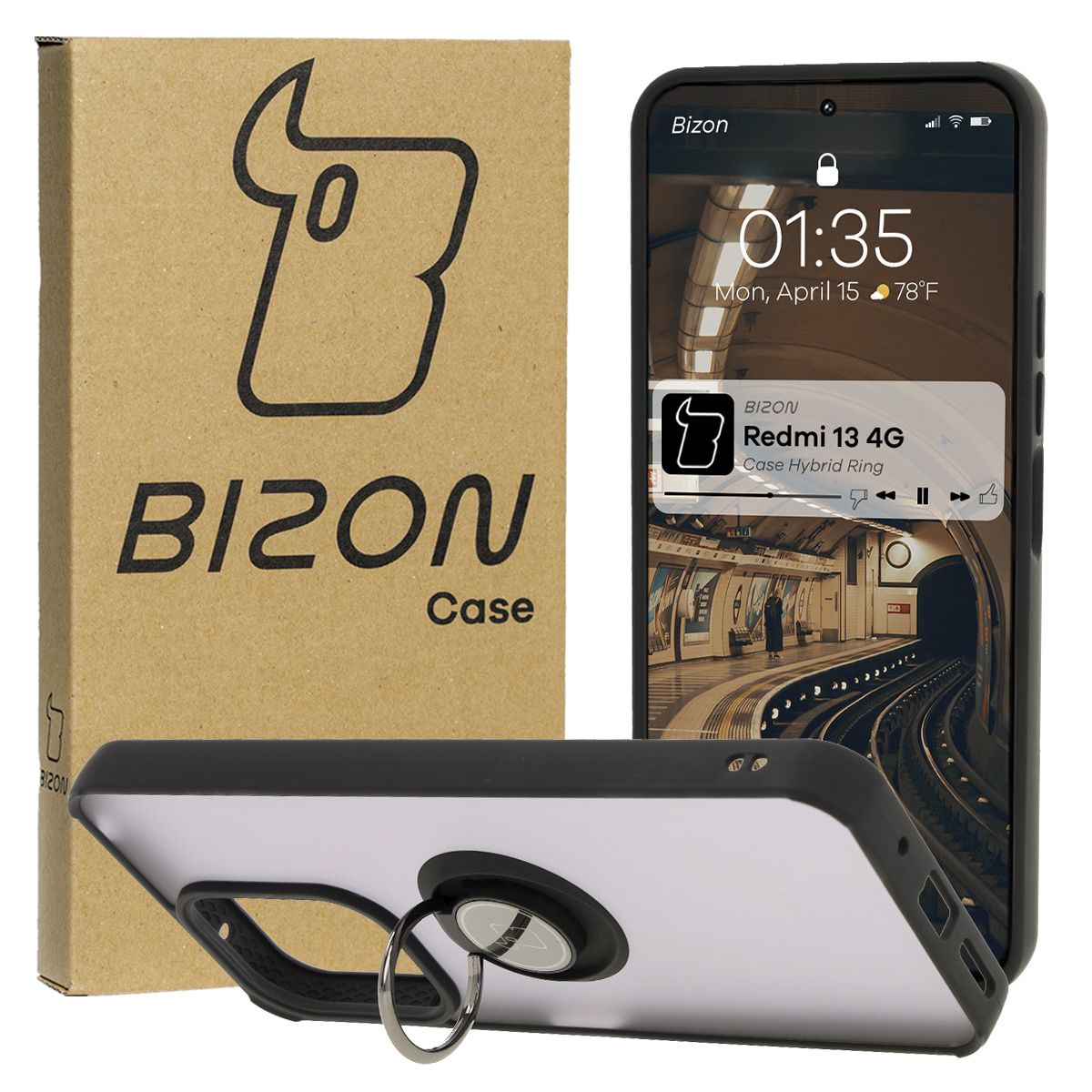 Fingerhalter Etui Bizon Case Hybrid Ring für Xiaomi Redmi 13 4G