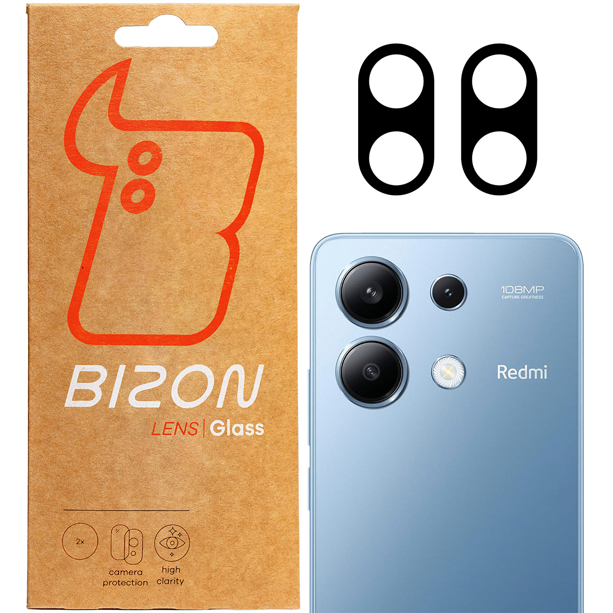 Camera glass Bizon Glass Lens for Xiaomi Redmi 13 4G, 2 pieces