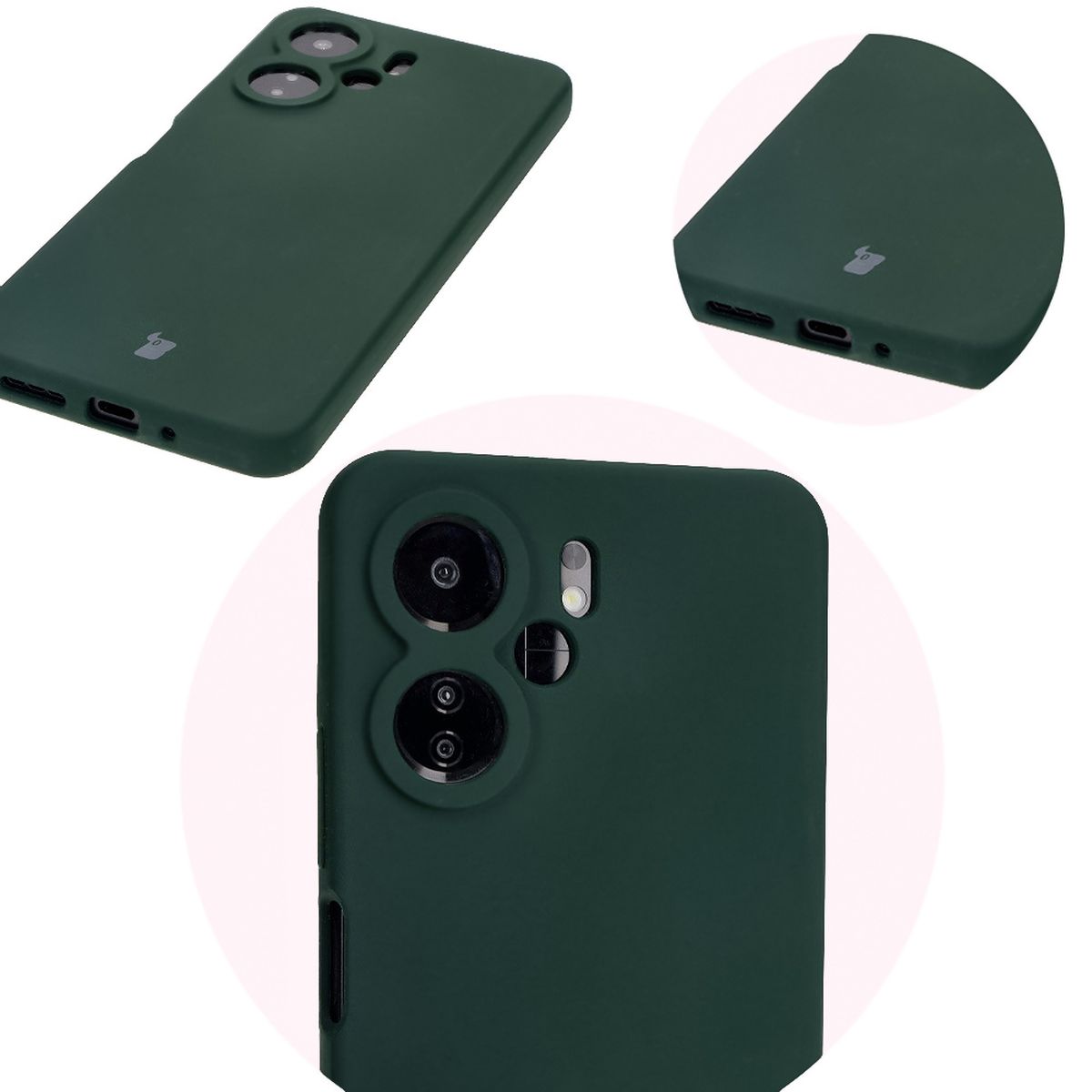 Close-up of precise cutouts and wireless charging capability in Bizon Soft Case
