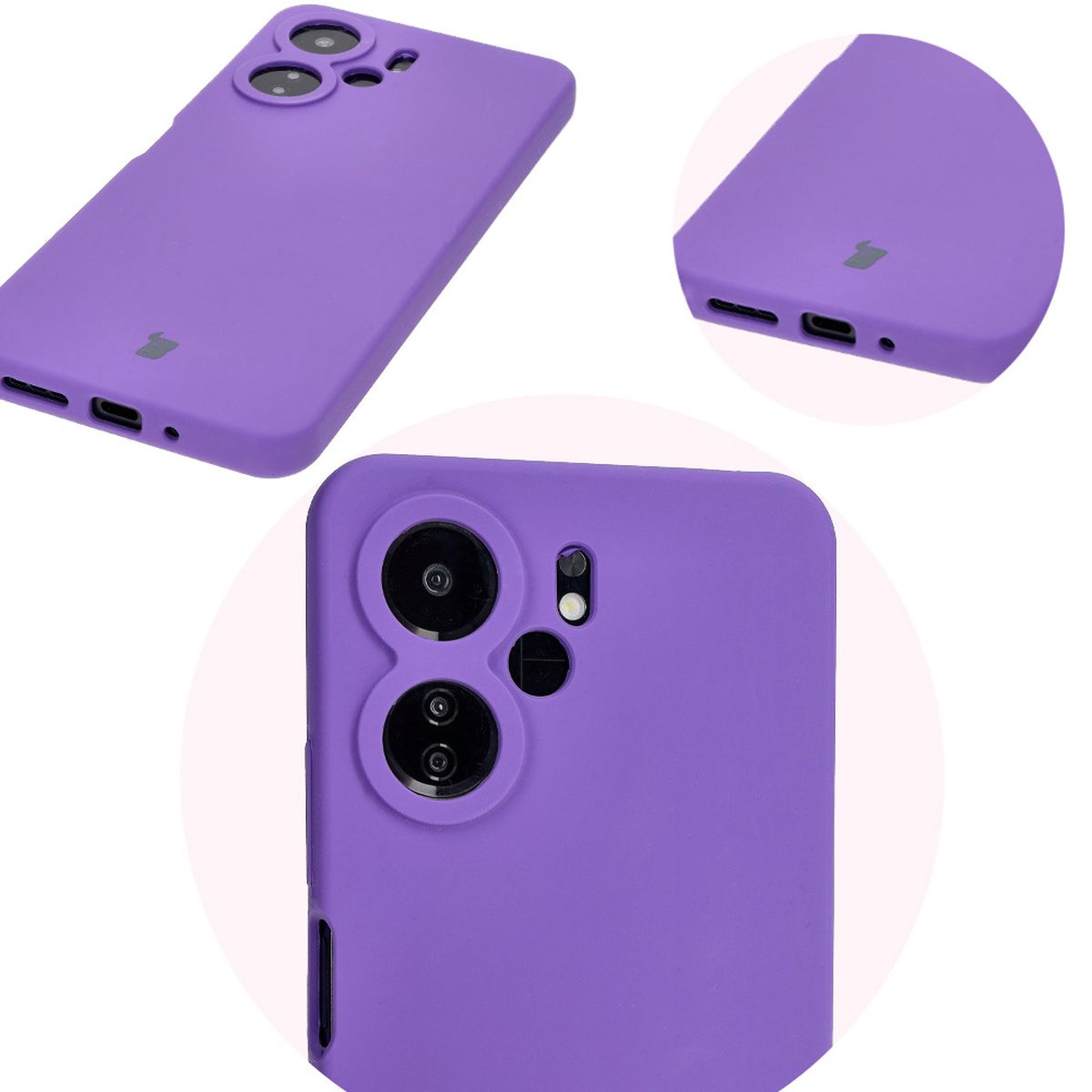 Close-up of precise cutouts and wireless charging capability in Bizon Soft Case