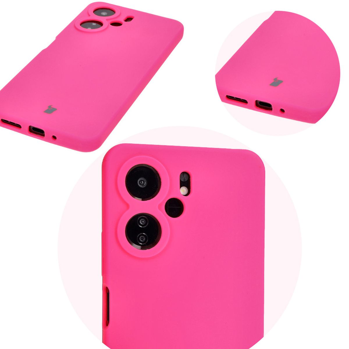 Nahaufnahme der präzisen Aussparungen und der Möglichkeit des induktiven Ladens im Etui Bizon Soft Case