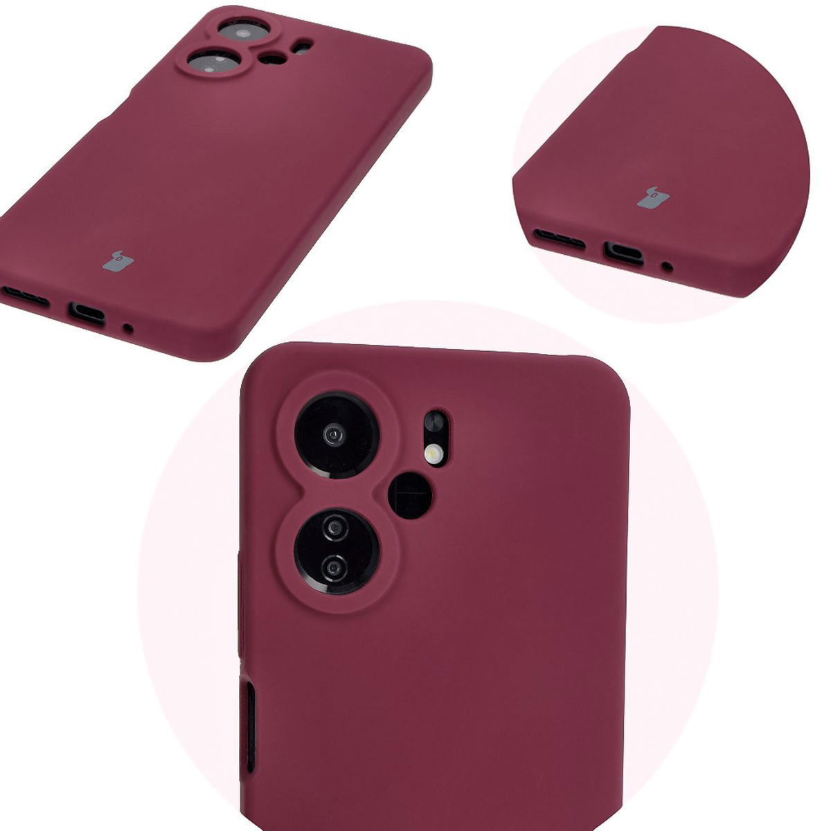 Prim-plan pe decupajele precise și posibilitatea de încărcare wireless în carcasa Bizon Soft Case