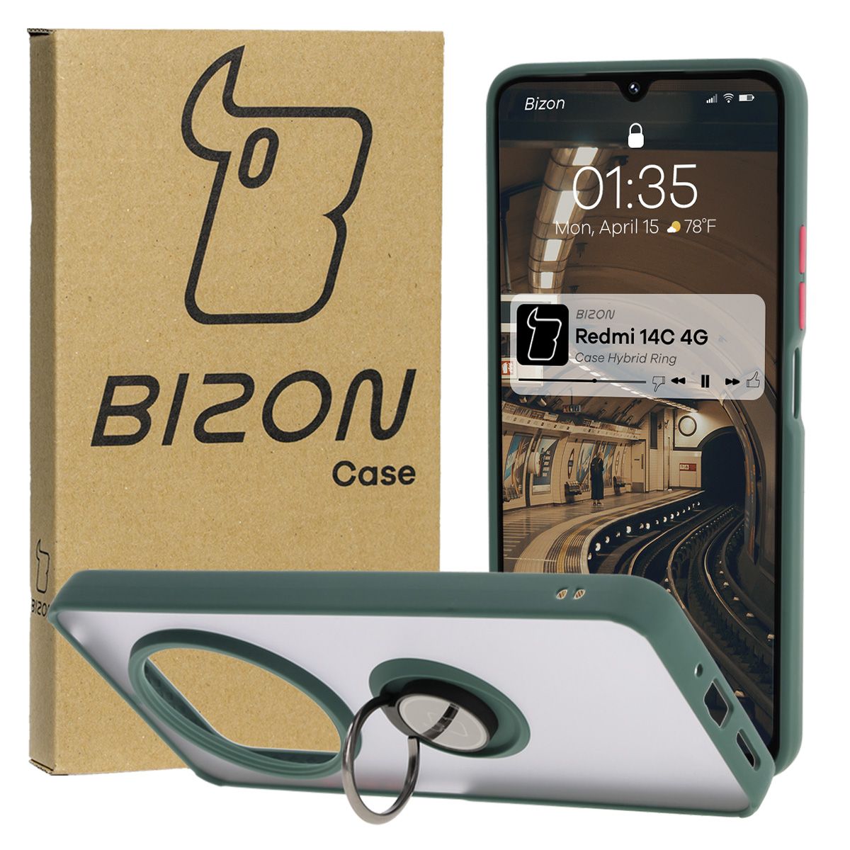 Husă cu suport pentru deget Bizon Case Hybrid Ring pentru Xiaomi Redmi 14C 4G / POCO C75