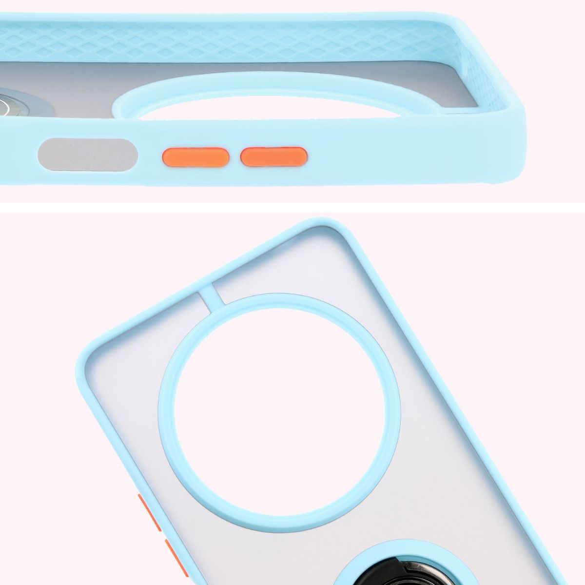 Close-up of raised edges around the display and camera island in Bizon Hybrid Ring case