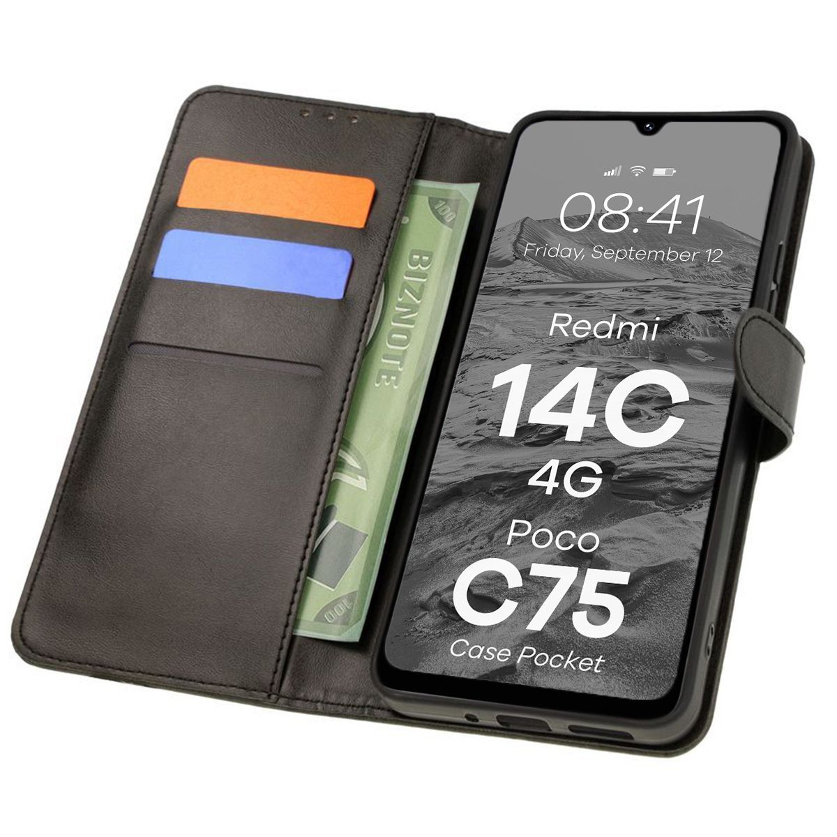 Etui cu clapă Bizon Case Pocket pentru Xiaomi Redmi 14C 4G