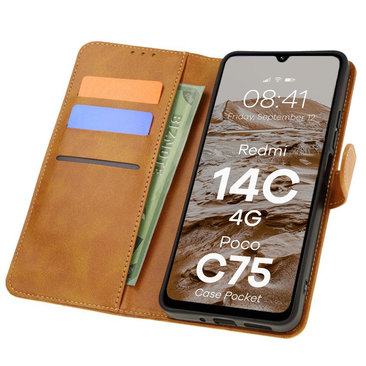 Bison Case Pocket Flip Case for Xiaomi Redmi 14C 4G