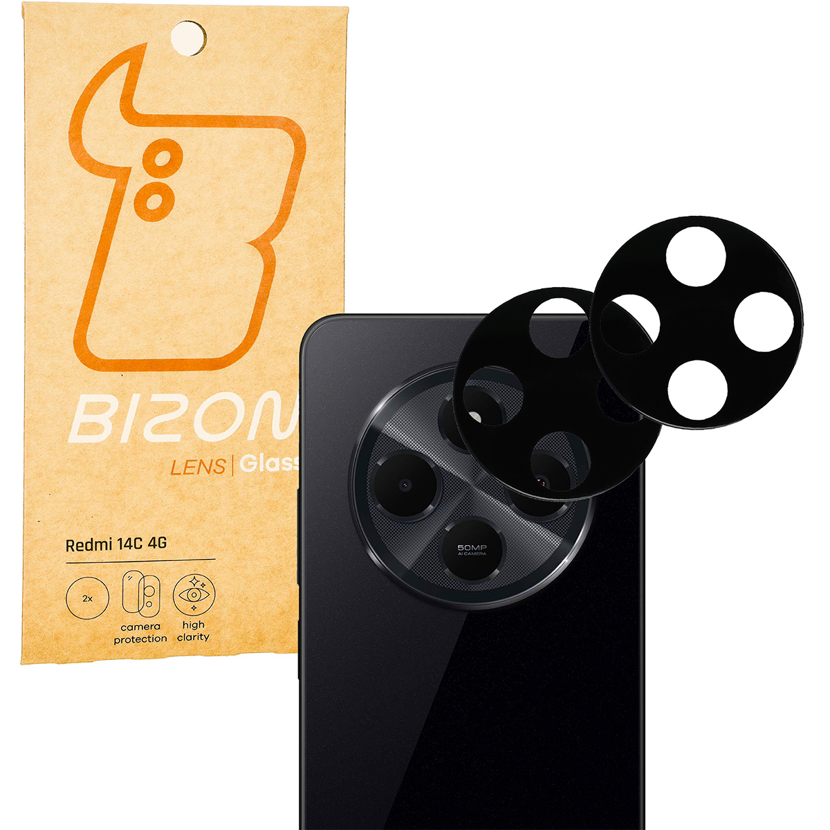 Camera glass for Bizon Glass Lens for Xiaomi Redmi 14C 4G / POCO C75, 2 pieces