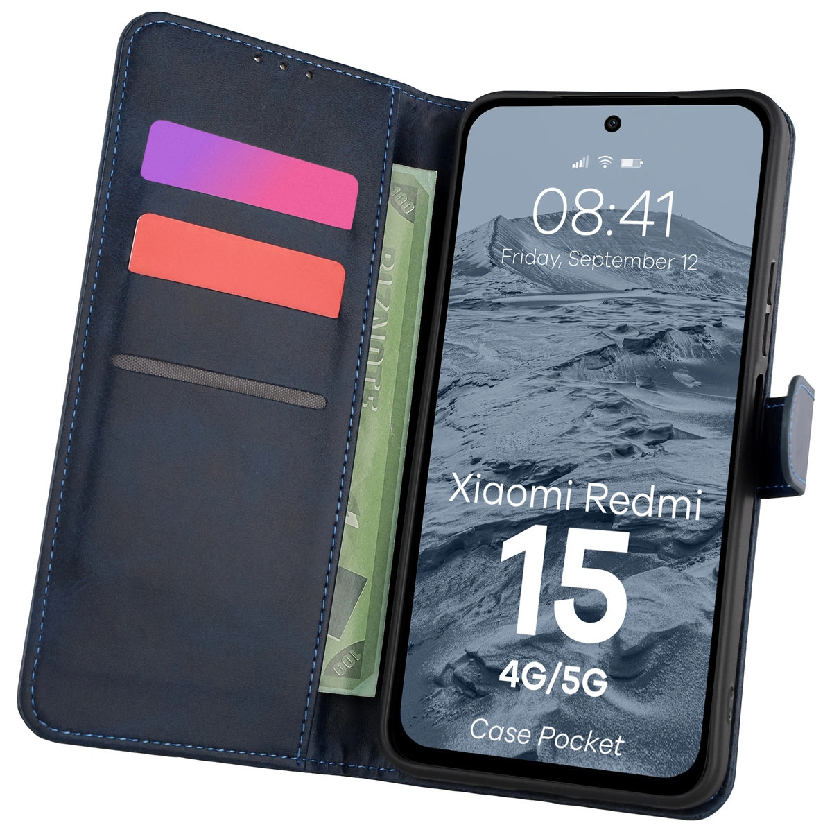 Flip case with card slots Bison Case Pocket for Xiaomi Redmi 15 4G / 5G