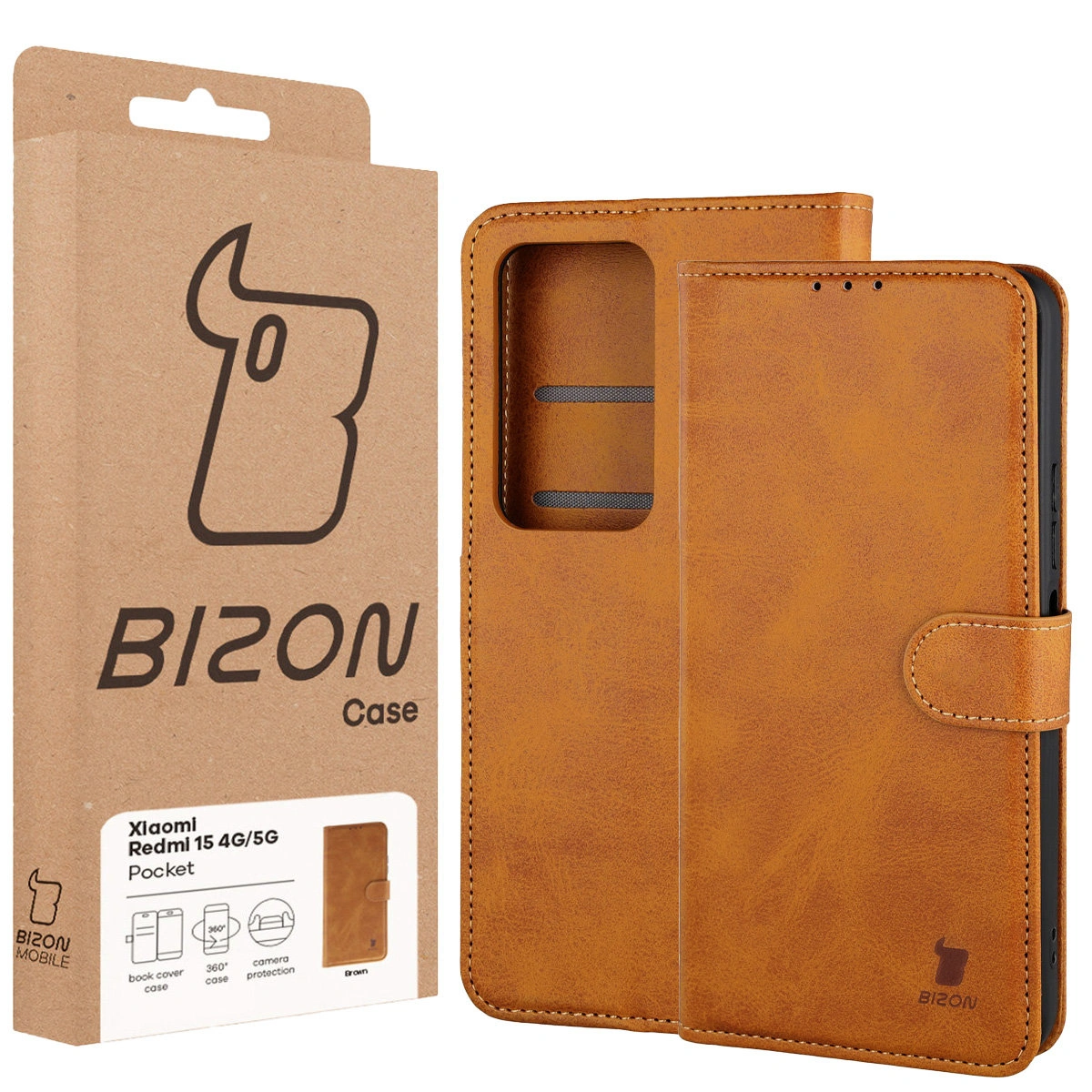 Vorderseite der Bizon Case Box mit dediziertem Etikett für Xiaomi Redmi 15 4G / 5G