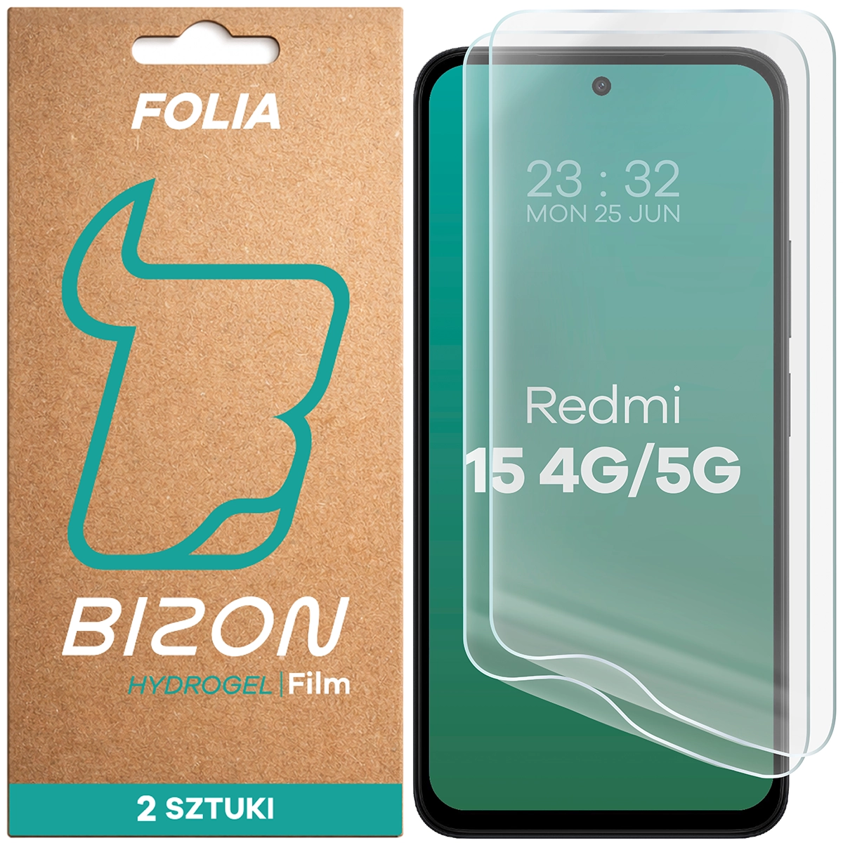Box and hydrogel film for screen Bizon Film Hydrogel Front Duo for Xiaomi Redmi 15 4G / 5G