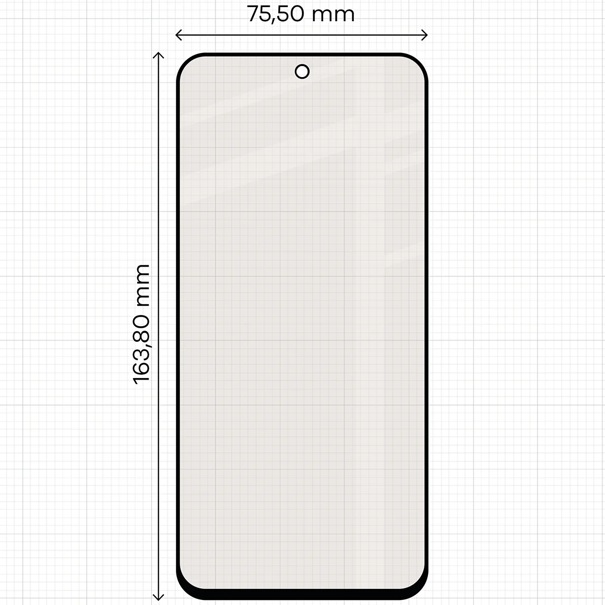 Measuring tape with dimensions of the matte glass Bizon Glass Matte Duo for Xiaomi Redmi 15 4G / 5G