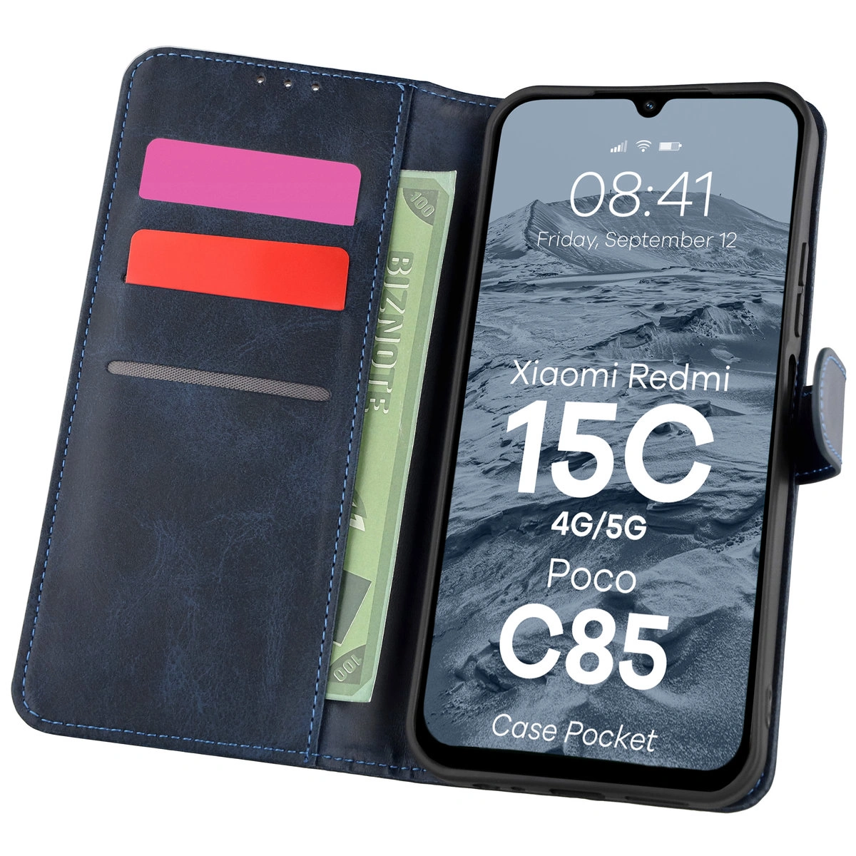 Etui z klapką z miejscem na karty Bizon Case Pocket do Redmi 15C 4G/5G / Poco C85