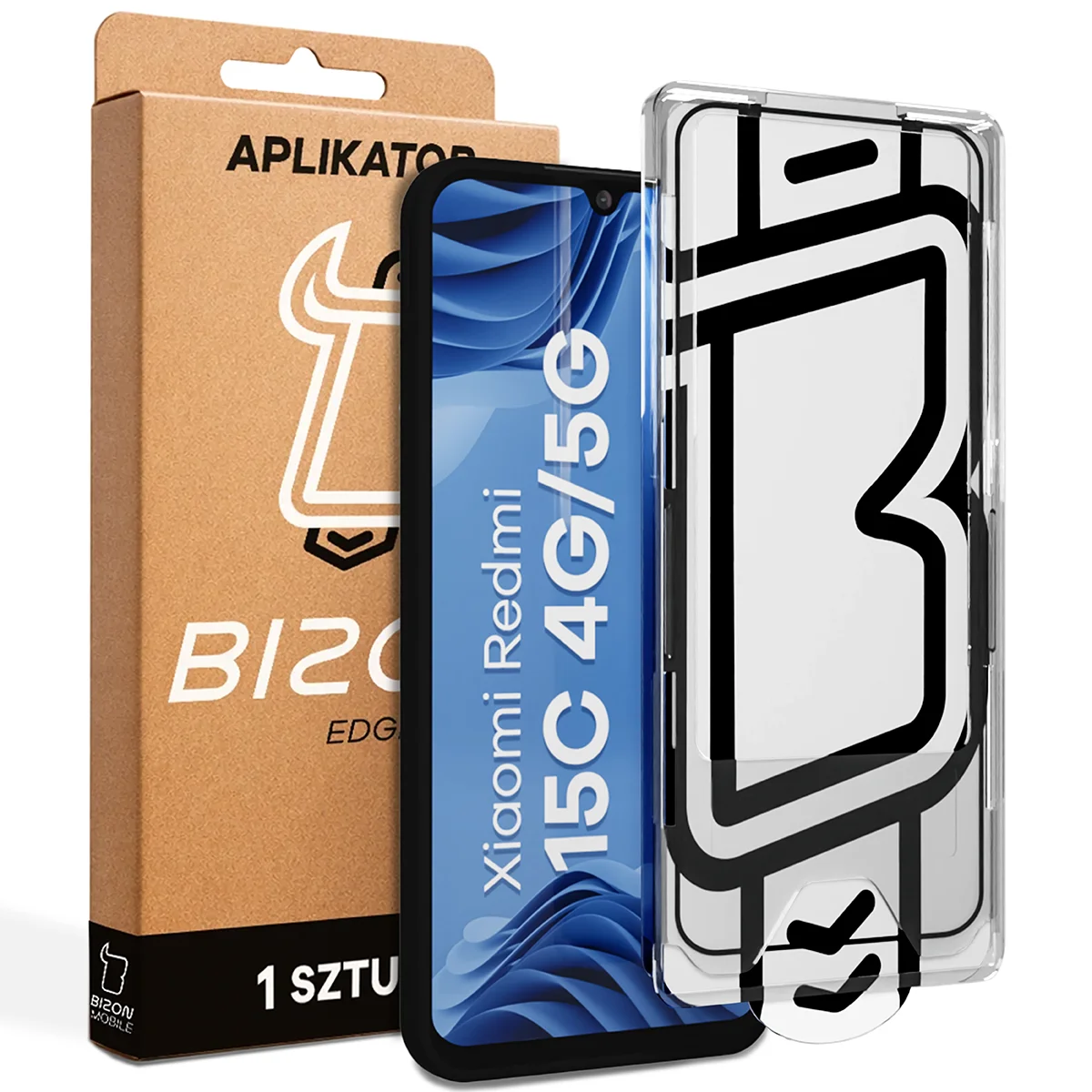 Szkło z aplikatorem Bizon Glass Aplikator Edge dla Xiaomi Redmi 15C 4G / 5G