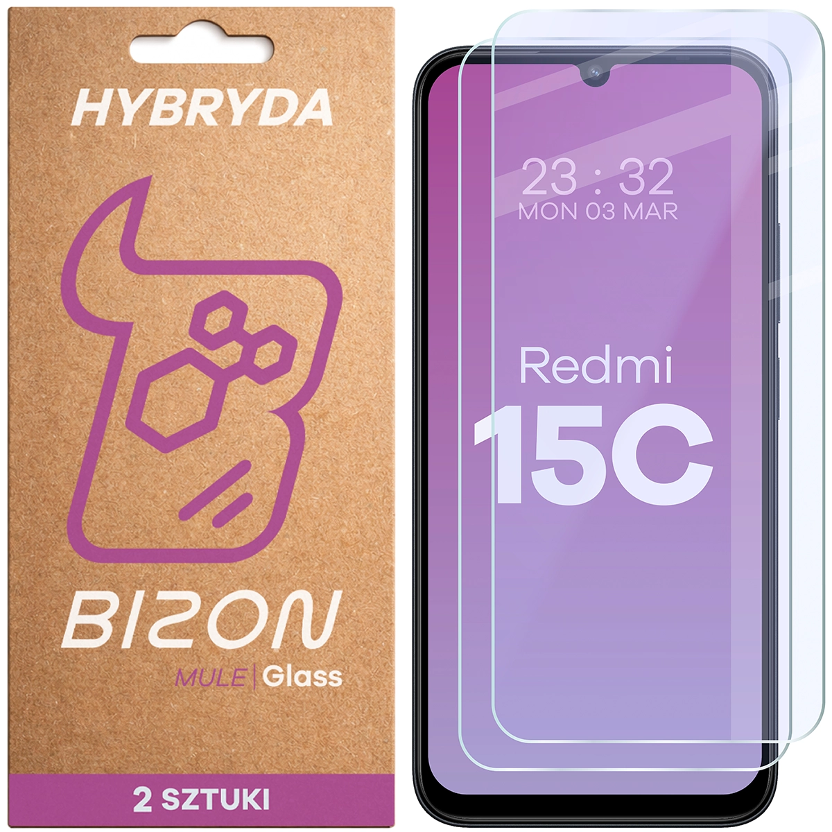 Elastyczne szkło hybrydowe Bizon Glass Mule Duo do Xiaomi Redmi 15C 4G, 2 sztuki
