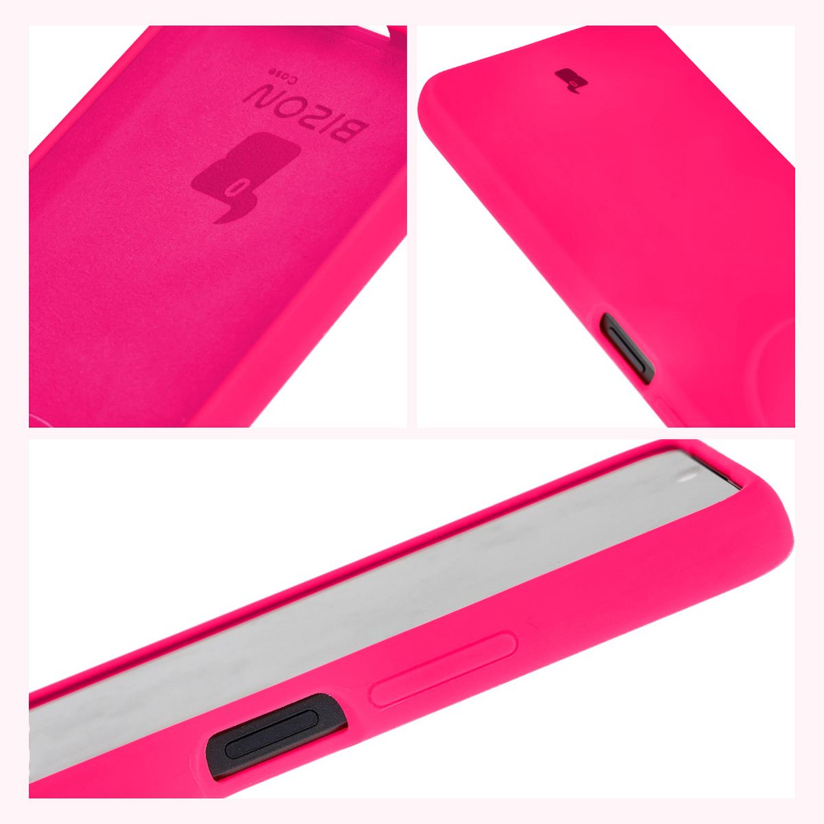 Bizon Soft Case construction: integrated covers, raised edges, and microfiber lining