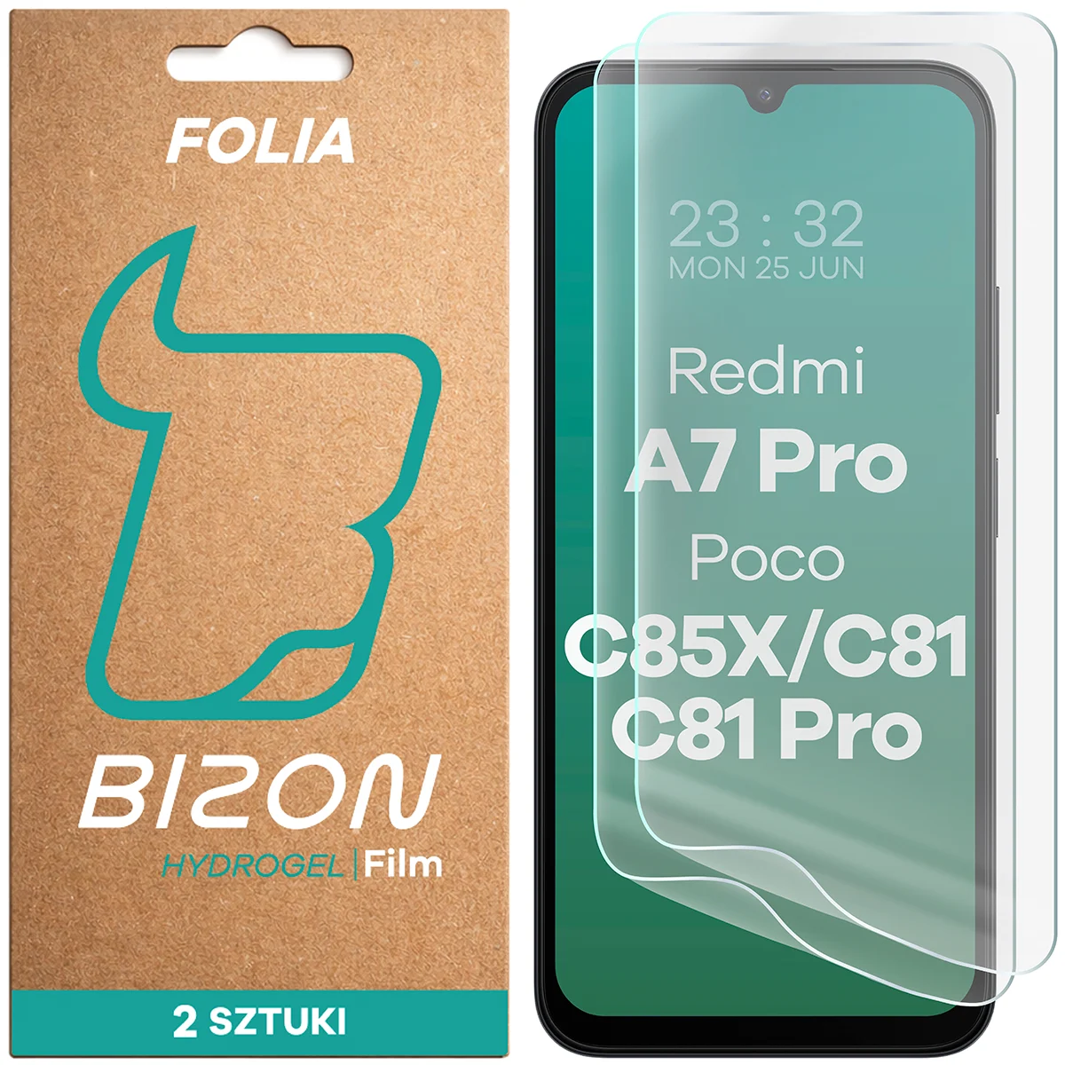 Box and hydrogel film for screen Bizon Film Hydrogel Front Duo for Xiaomi Redmi A7 Pro / POCO C85X / C81 / C81 Pro