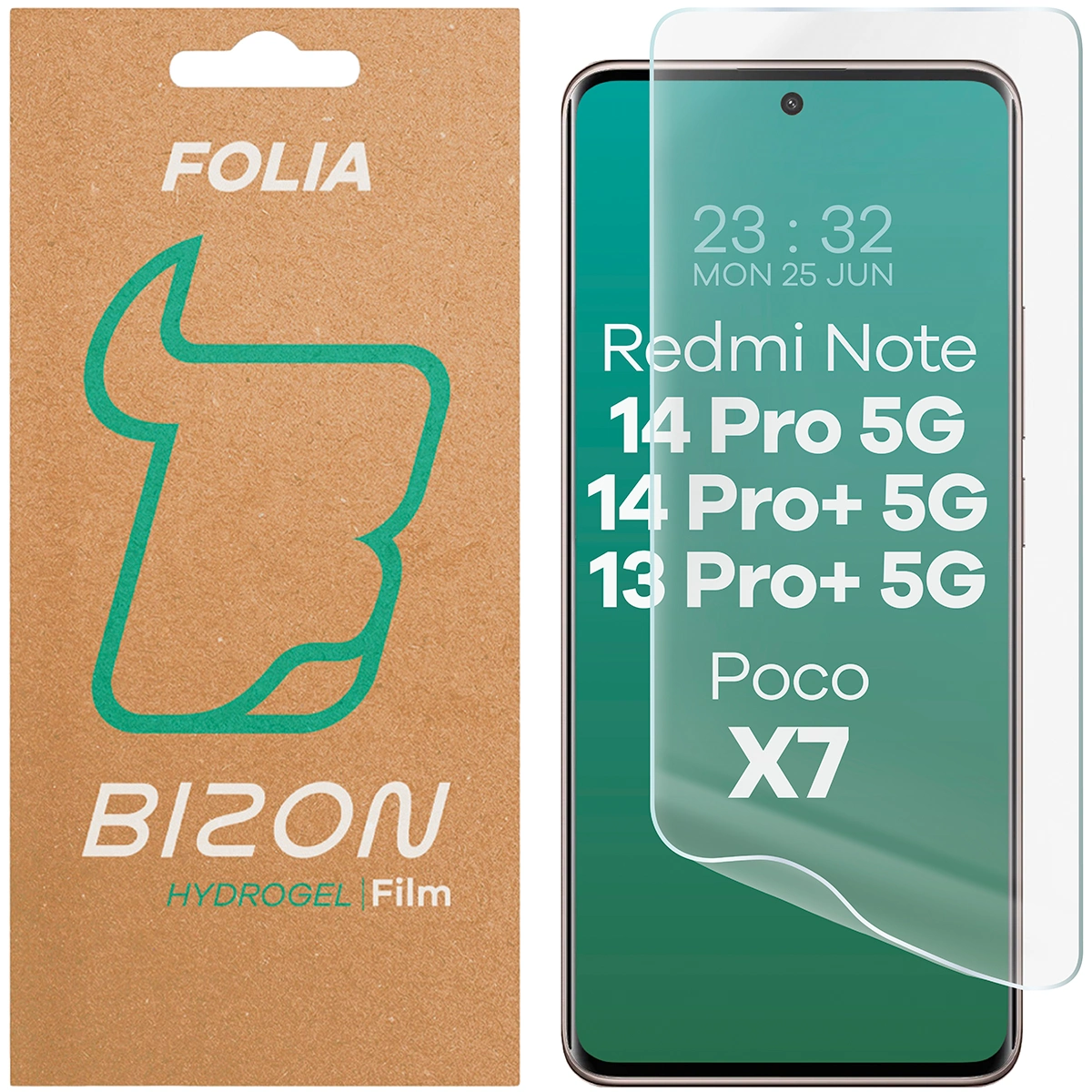 Box and hydrogel film for Bizon Glass Hydrogel Front for Xiaomi Redmi Note 13 Pro Plus 5G / Xiaomi Redmi Note 14 Pro 5G / Xiaomi Redmi Note 14 Pro Plus 5G / Xiaomi POCO X7