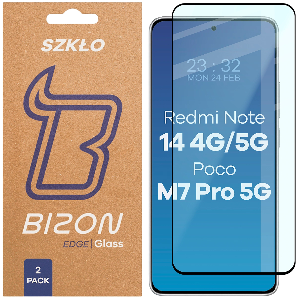 Szkło hartowane na cały ekran Bizon Glass Edge Duo dla Xiaomi Redmi Note 14 4G / Xiaomi Redmi Note 14 5G / Xiaomi POCO M7 Pro 5G